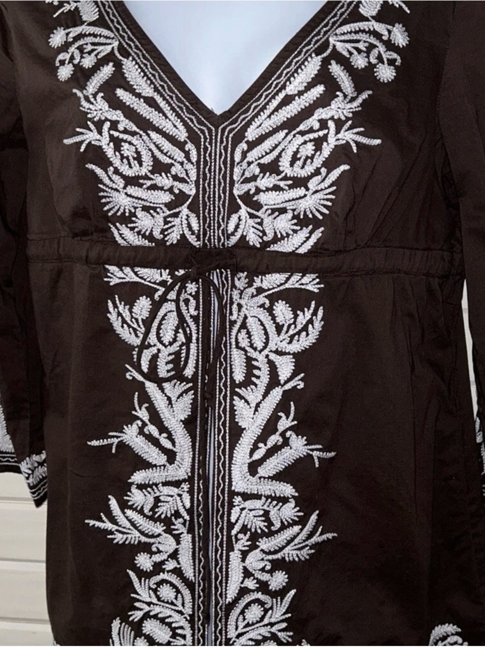 MICHAEL Michael Kors Chocolate Brown Women's Top Embroidered Boho Summer Cotton
